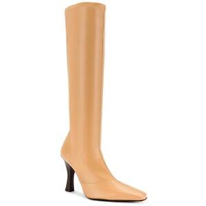 Helsa Snipped Toe Heeled Tall Boot Knee High Faux Leather Italy Beige Size 7.5